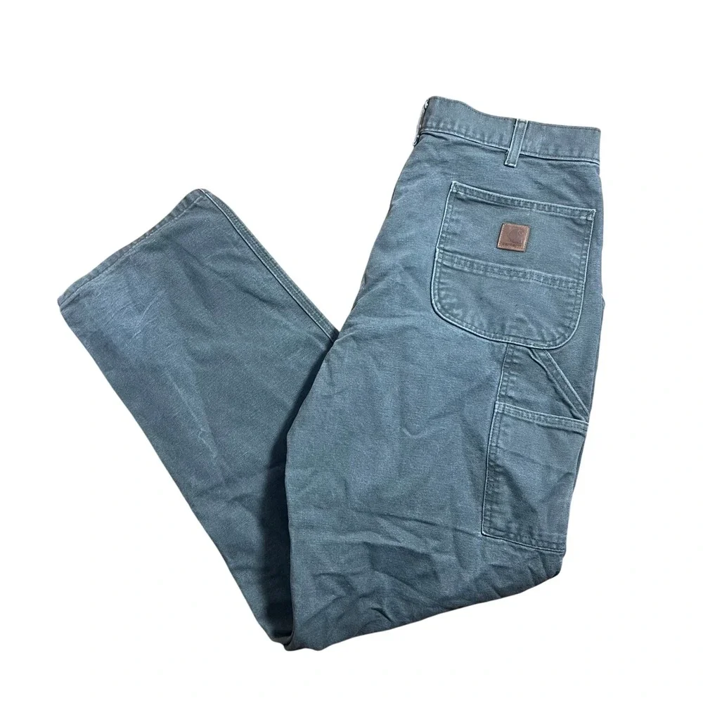 Carhartt Mens B11 Washed Duck Work Dungaree Pants 36x34 Moss Green